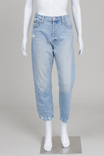 Load image into Gallery viewer, Mother Light wash button fly straight leg w/ distressing (33)
