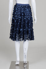 Load image into Gallery viewer, Eva Franco Navy Tiered Netting Skirt w/ Floral Appliques (2)
