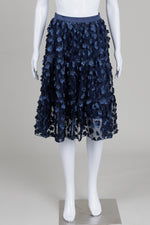 Load image into Gallery viewer, Eva Franco Navy Tiered Netting Skirt w/ Floral Appliques (2)
