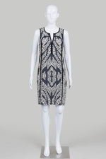 Load image into Gallery viewer, Diane von Furstenberg Black/Cream Print Sleeveless Sheath Dress (6)

