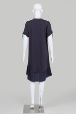 Load image into Gallery viewer, Marc Cain Navy V-Neck Short Sleeve Dress w/ Pockets, Taping Detail (6)
