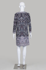 Load image into Gallery viewer, BCBGMaxAzria Black/Purple/Lt Blue Print Long Sleeve Dress (M)
