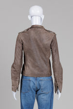 Load image into Gallery viewer, Doma Distressed Taupe Leather Moto Jacket (S)
