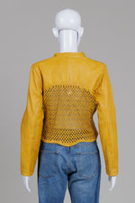 Load image into Gallery viewer, Bano eeMo Mustard Laser Cut Leather Zip Jacket (6)
