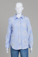 Load image into Gallery viewer, Nanette Lepore Blue Stripe Shirt w/ Allover Embroidery (M)
