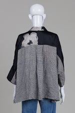 Load image into Gallery viewer, Alembika Black Floral/Black Check 3/4 Sleeve Oversized Shirt (S)
