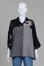 Load image into Gallery viewer, Alembika Black Floral/Black Check 3/4 Sleeve Oversized Shirt (S)
