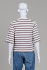 Load image into Gallery viewer, COS Cream/Brown Stripe Crewneck T-shirt (M)
