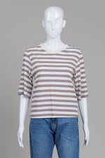 Load image into Gallery viewer, COS Cream/Brown Stripe Crewneck T-shirt (M)
