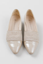 Load image into Gallery viewer, PETER KAISER cream beige patent leather loafer w/ metallic elastic strap (3)
