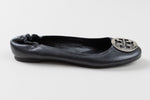 Load image into Gallery viewer, TORY BURCH black leather flats with silver double ‘T’ hardware (9.5)
