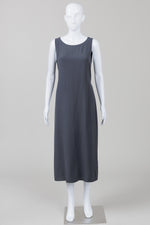 Load image into Gallery viewer, Eileen Fisher charcoal sleeveless shift dress midi dress w/ tie belt (XS)
