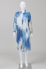 Load image into Gallery viewer, Massimo Dutti Blue/White Ikat Sheer Shirt Dress (S)
