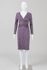 Load image into Gallery viewer, Tory Burch Navy/Burgundy Print Long Sleeve Draped Front Dress (S)
