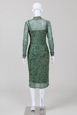 Load image into Gallery viewer, Rachel Rachel Roy Green Animal Print Mesh Long Sleeve Dress w/ Slip (M)

