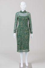 Load image into Gallery viewer, Rachel Rachel Roy Green Animal Print Mesh Long Sleeve Dress w/ Slip (M)
