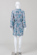 Load image into Gallery viewer, Rebecca Taylor Grey/Blue Rose Print Long Sleeve Ruffled Dress (6)
