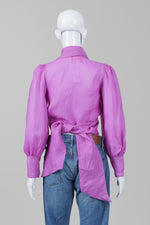 Load image into Gallery viewer, Maison Cleo Purple Seersucker Wrap Blouse (38)
