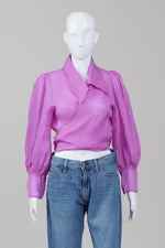 Load image into Gallery viewer, Maison Cleo Purple Seersucker Wrap Blouse (38)
