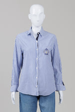 Load image into Gallery viewer, Saint James Blue Striped Shirt w/ Embroidered Crest (8)
