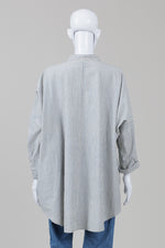 Load image into Gallery viewer, Maiwa Blue/Taupe Striped Collarless Oversized Shirt (O/S)

