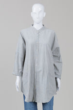 Load image into Gallery viewer, Maiwa Blue/Taupe Striped Collarless Oversized Shirt (O/S)
