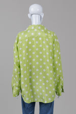 Load image into Gallery viewer, Newport News Green Polka Dot Silk Shirt (XL)
