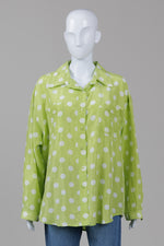 Load image into Gallery viewer, Newport News Green Polka Dot Silk Shirt (XL)
