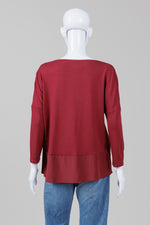 Load image into Gallery viewer, Luisa Cerano Burgundy 3/4 Popover T-shirt w/ Peplum (10)

