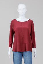 Load image into Gallery viewer, Luisa Cerano Burgundy 3/4 Popover T-shirt w/ Peplum (10)

