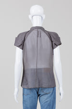 Load image into Gallery viewer, Boss Hugo Boss Charcoal Sheer Cap Sleeve Collarless Shirt

