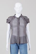 Load image into Gallery viewer, Boss Hugo Boss Charcoal Sheer Cap Sleeve Collarless Shirt
