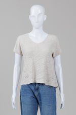 Load image into Gallery viewer, Eileen Fisher oatmeal short sleeve v-neck jacquard sweater (PM)
