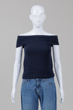 Load image into Gallery viewer, Armani Collezioni Navy Off Shoulder Knit Top (4)
