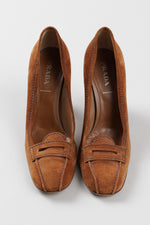 Load image into Gallery viewer, Prada reddish brown suede loafer style pump (39.5) * with some scuffs
