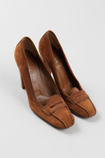 Load image into Gallery viewer, Prada reddish brown suede loafer style pump (39.5) * with some scuffs
