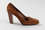 Load image into Gallery viewer, Prada reddish brown suede loafer style pump (39.5) * with some scuffs

