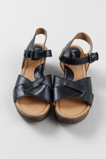 Load image into Gallery viewer, B.O.C. Black and Tan Wedge Sandal with ankle strap (7)
