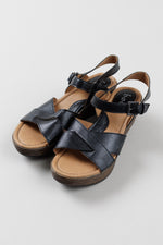 Load image into Gallery viewer, B.O.C. Black and Tan Wedge Sandal with ankle strap (7)
