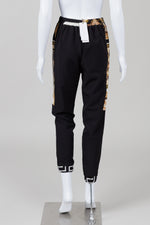 Load image into Gallery viewer, Rinascimento Black w/ Gold Scarf Print Inserts Joggers (S) *New w/ tags
