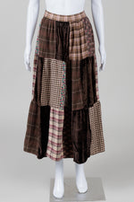 Load image into Gallery viewer, Upcycled Brown Print Patchwork Peasant Skirt
