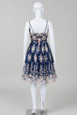 Load image into Gallery viewer, Chi Chi London Navy/Beige Floral Embroidery Spaghetti Strap Dress (UK 6)
