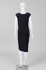 Load image into Gallery viewer, Velvet Black Sleeveless Side Ruched Dress (L)
