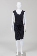 Load image into Gallery viewer, Velvet Black Sleeveless Side Ruched Dress (L)
