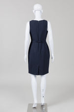 Load image into Gallery viewer, Elie Tahari Navy Sheath Dress w/ Neck Tucks
