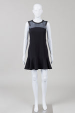 Load image into Gallery viewer, Sandro Black Sleeveless Dress w/ Ruffle Hem &amp; Leather Trim (1)
