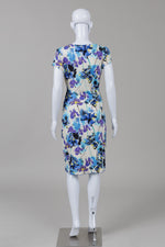 Load image into Gallery viewer, Joseph Ribkoff Blue Floral Mock Wrap Dress (8)

