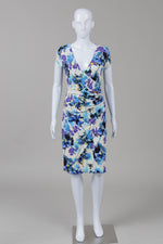 Load image into Gallery viewer, Joseph Ribkoff Blue Floral Mock Wrap Dress (8)
