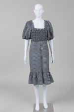 Load image into Gallery viewer, Ganni Black Gingham Seersucker Smocked Short Sleeve Dress (38)
