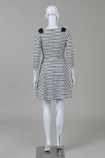 Load image into Gallery viewer, Kate Spade Cream/Navy Stripe 3/4 Sleeve Fit &amp; Flare Dress w/ Bows (S)
